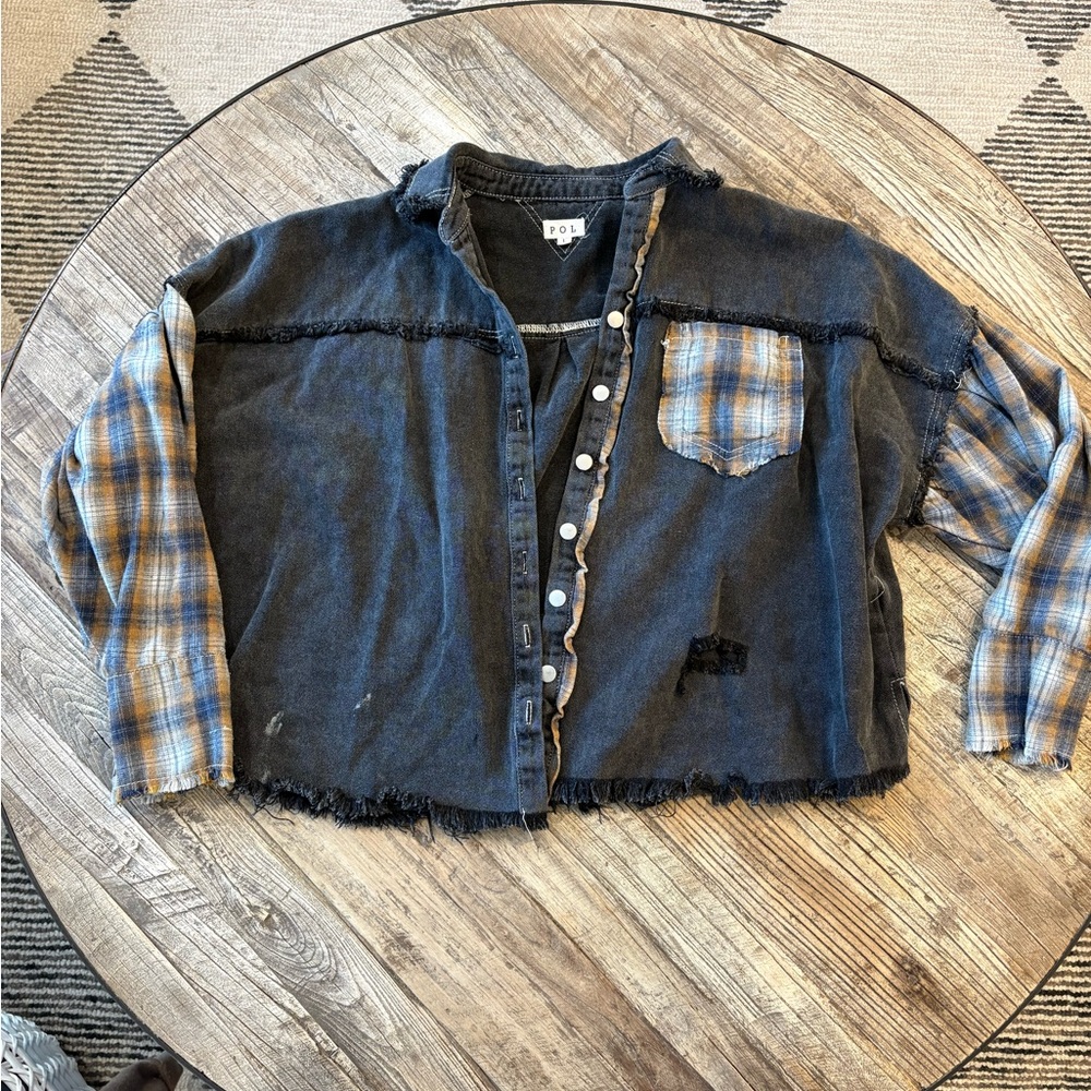 Women’s black and flannel jean jacket